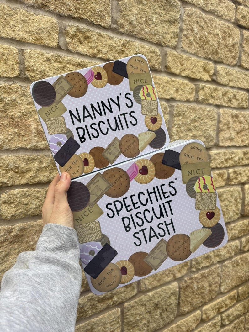 Personalised Biscuit Tin: Blue Pink Polka Dot Metal Novelty Box image 18