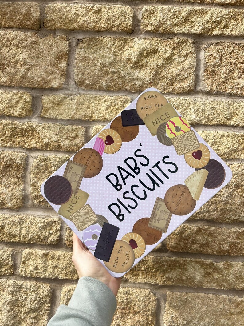 Personalised Biscuit Tin: Blue Pink Polka Dot Metal Novelty Box image 13