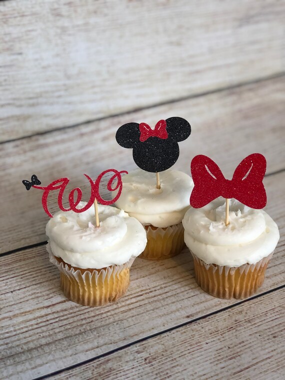 Minnie Mouse Cupcake Topper Minnie Mouse Glitter Cupcake Etsy