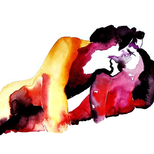 Peinture de couple aquarelle érotique abstraite