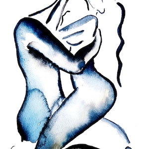 Abstract blue watercolour couple painting