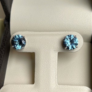 3.00 TCW  Fancy Blue Round Stud Man Made Diamond  Earrings White or Yellow Solid Gold 14k