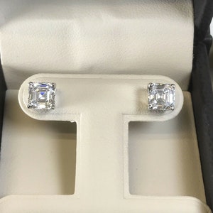 2.00 TCW Asscher Princess Square Man Made Diamond Stud Earrings White, Yellow, Rose Solid Gold 14k