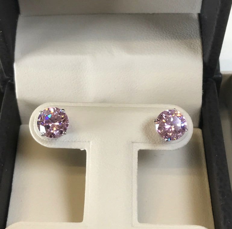 2.00 TCW Brilliant Pink Round Stud Man Made Diamond Earrings White, Yellow or Rose Solid Gold 14k
