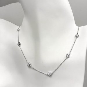 2.50 Ct. Diamond By The Yard 10 Stations Necklace in White 14k Gold 100%  Natural Earth Mined Diamond  18&quot;