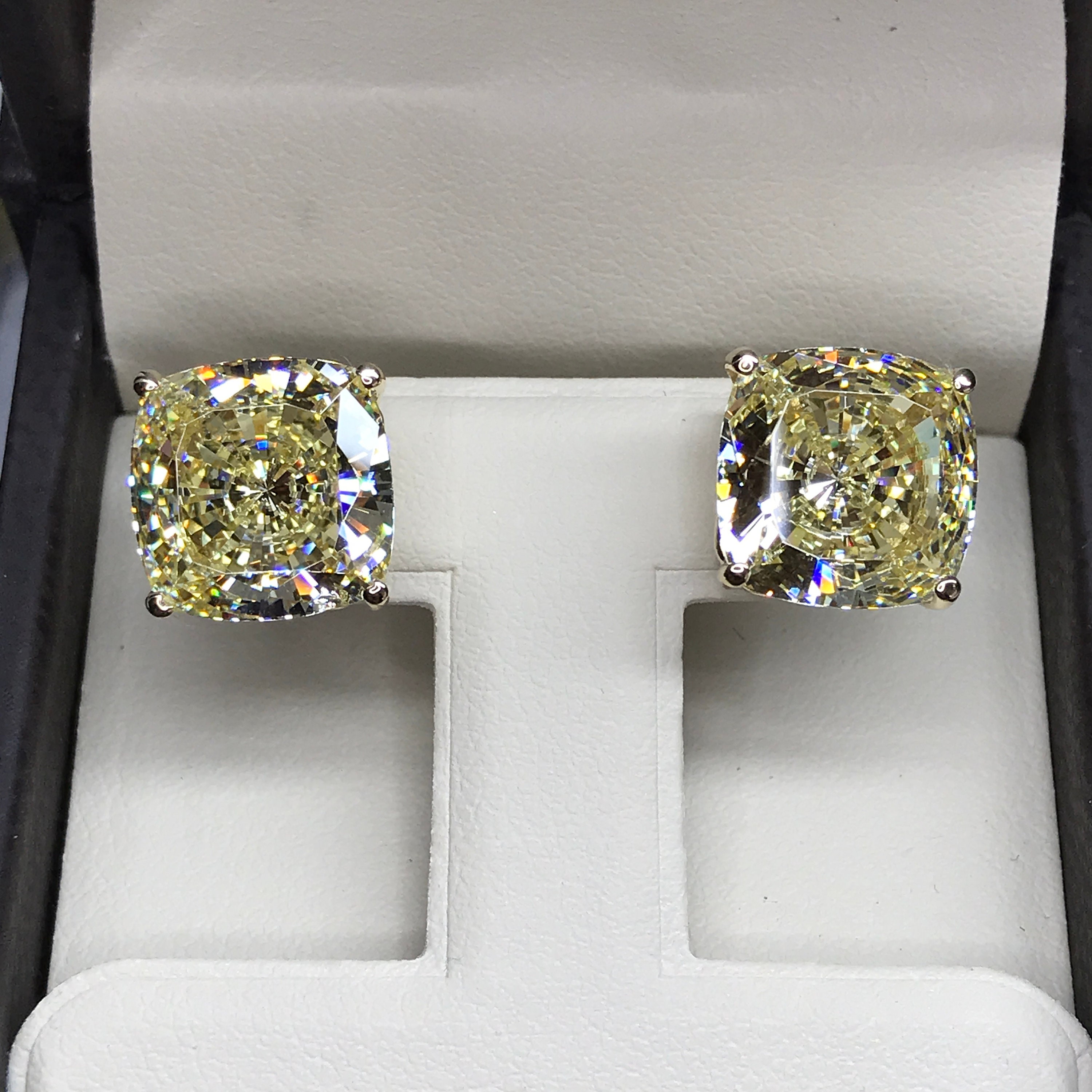 10.00 TCW Cushion Radiant Canary Yellow Man Made Diamond Stud Earrings White, Yellow Solid Gold 14k