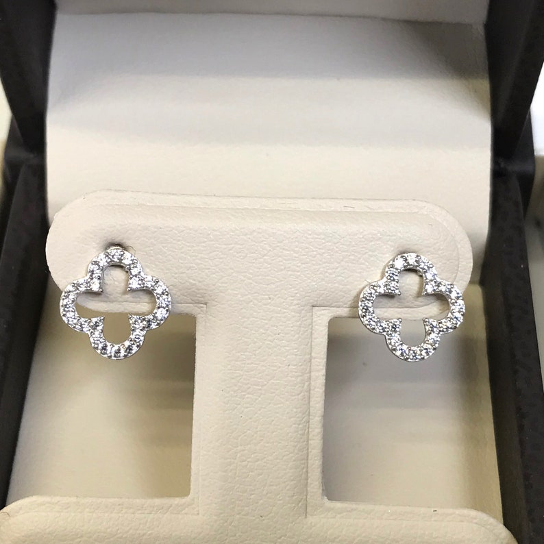 12 TCW Round Clover Diamond Climber Crawler Stud Earrings White Gold 14k \u00a0Created ETS152