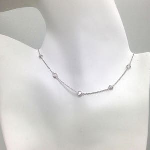 1.00 Ct. 100% Natural Diamond By The Yard 5 Stations Choker Necklace in White 14k Gold G/H VS2