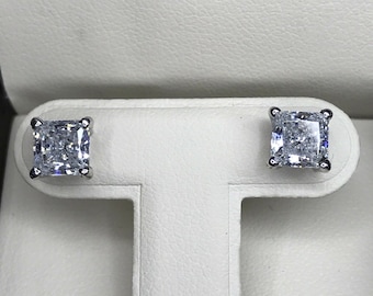 2.00 TCW Fancy White Princess Man Made Diamond Stud Earrings White, Yellow, Rose Solid Gold 14k