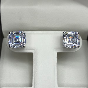 5.00 TCW Asscher Princess Square Man Made Diamond Stud Earrings White, Yellow, Rose Solid Gold 14k