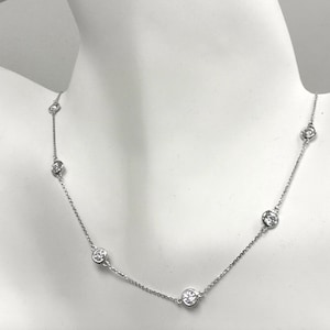 3 Ct. Diamond By The Yard 10 Stations Man Made Necklace in 14k White, Yellow or Rose  Solid Gold  16&quot; 18&quot; 20&quot;