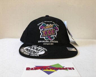 Rare New Dead Stock Vintage Super Bowl XXXI 31 Logo 7 Pro Pocket Black Snapback Hat with All Original Tags and Stickers