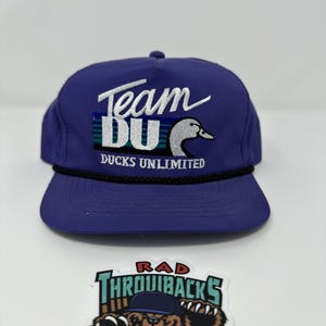 New Dead Stock Very Rare Vintage 1980s Ducks Unlimited Team DU Neon Purple Roped Snapback Hat