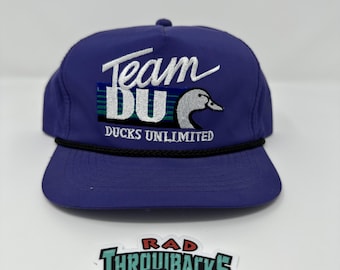New Dead Stock Very Rare Vintage 1980s Ducks Unlimited Team DU Neon Purple Roped Snapback Hat