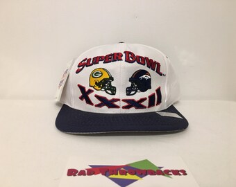 New Dead Stock Vintage 1997 Super Bowl XXXII 32 Logo 7 White/Blue Snapback Hat with Original Tags and Sticker