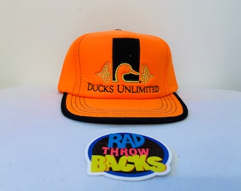 New Dead Stock Rare Vintage 1980s Ducks Unlimited Hunter Safety Orange Velcroback Hat