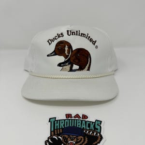 New Dead Stock Rare Vintage 1980s Ducks Unlimited Two Ducks White Roped SnapBack Dad Hat