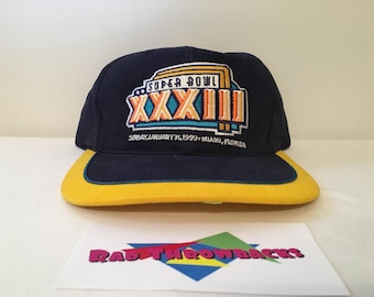 New Dead Stock Vintage 1998 Super Bowl XXXIII 33 American Needle Blue/Yellow Snapback Hat with Original Sticker