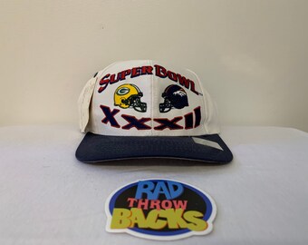 New Dead Stock Vintage 1997 Super Bowl XXXII 32 Logo 7 White/Blue Snapback Hat with Original Tags and Sticker