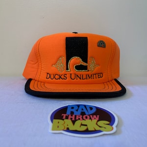 New Dead Stock Rare Vintage 1980s Ducks Unlimited Hunter Safety Orange Velcroback Hat