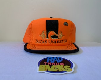 New Dead Stock Rare Vintage 1980s Ducks Unlimited Hunter Safety Orange Velcroback Hat