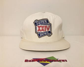 New Dead Stock Vintage 1990 Super Bowl XXIV 24 San Francisco 49ers White Snapback Hat with Original Tag