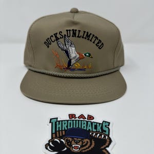 New Dead Stock Vintage Rare 1980s Ducks Unlimited Flying Duck Waterfowl West Tan Roped Snapback Dad Hunting Hat