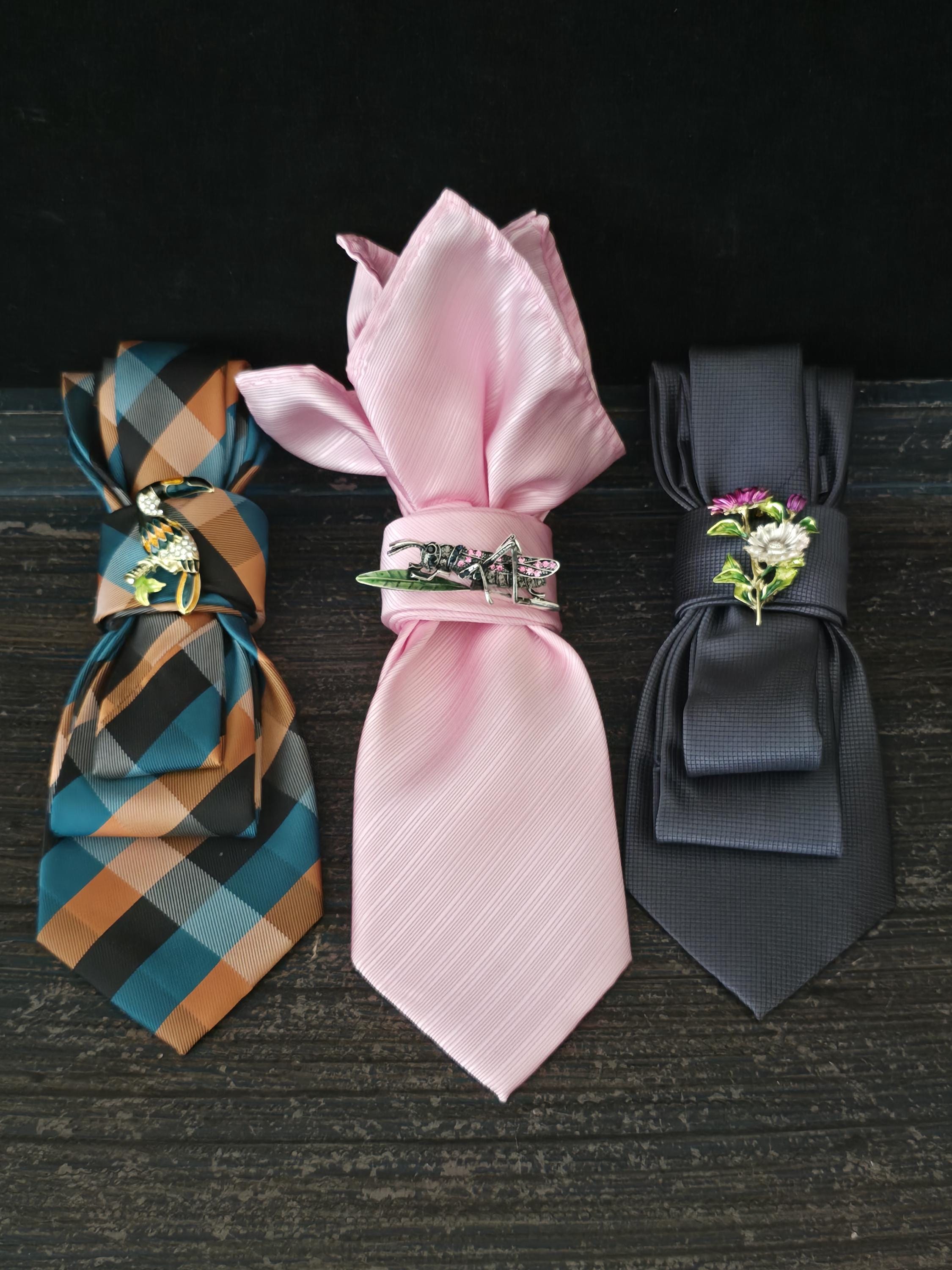 Elegant Gray Floral Bow Silk necklace Tie with Silver Brooch Floral Brooch Necktie Necklace | Gray Silk Tie, Rosary Chain  main image 2