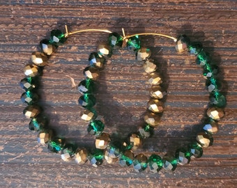 Green and Gold Bohemian Style Statement Hoop Earrings :  Beaded Hoop Earrings
