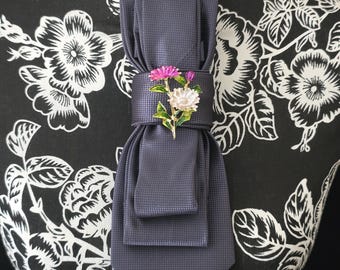 Floral Brooch Necktie Necklace | Gray Silk Tie, Rosary Chain