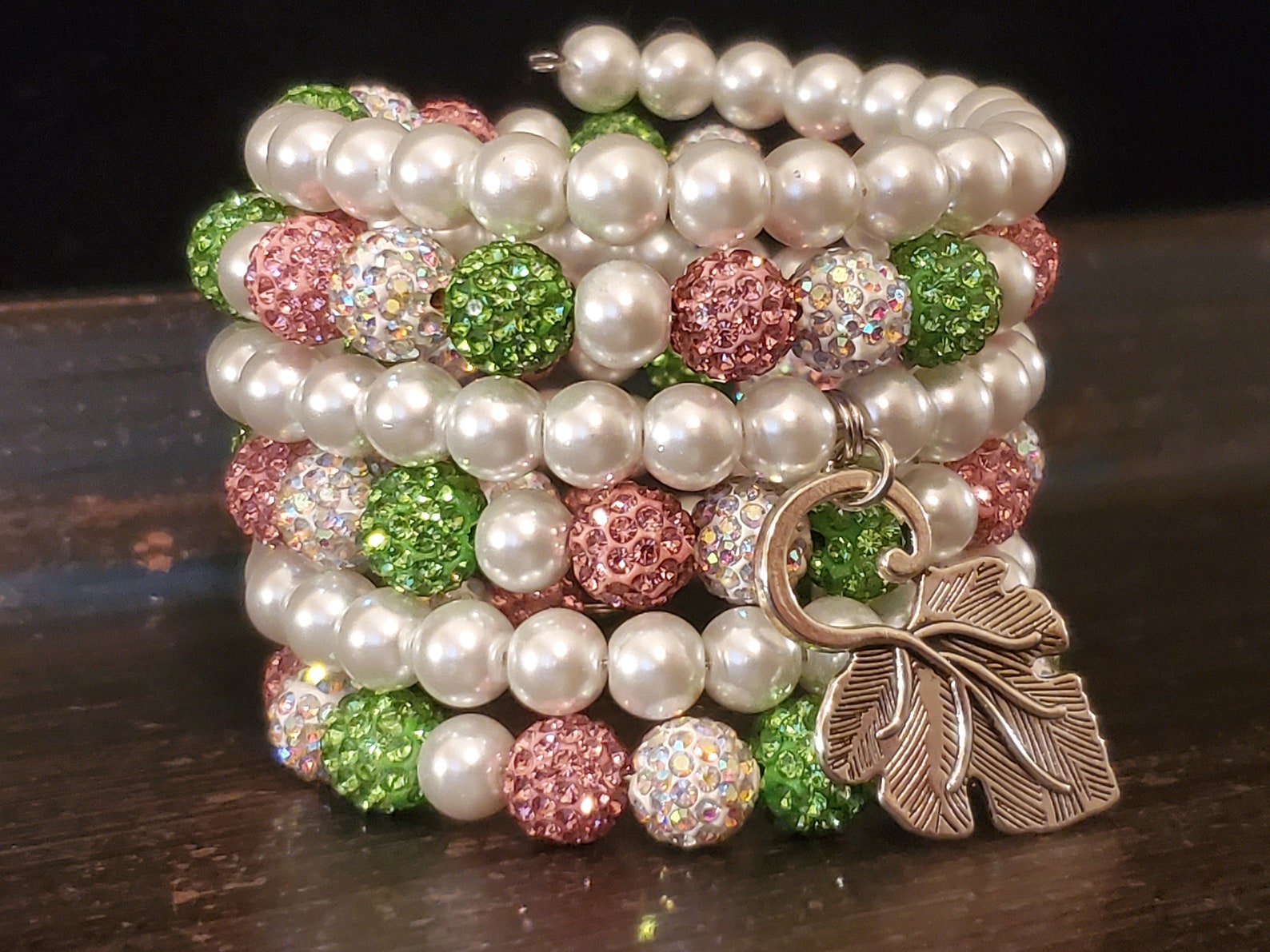 Pink and Green Pearl Bracelet Stack Pink and Green Pearl Wrap Etsy