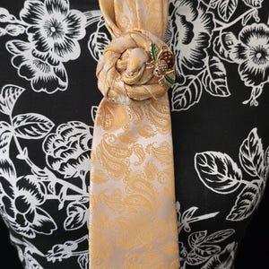Yellow Paisley Necktie Necklace with Lady Bug Brooch | Statement Executive Jewelry for Women| Power Outfit Accessory | Bold Leadership Gift