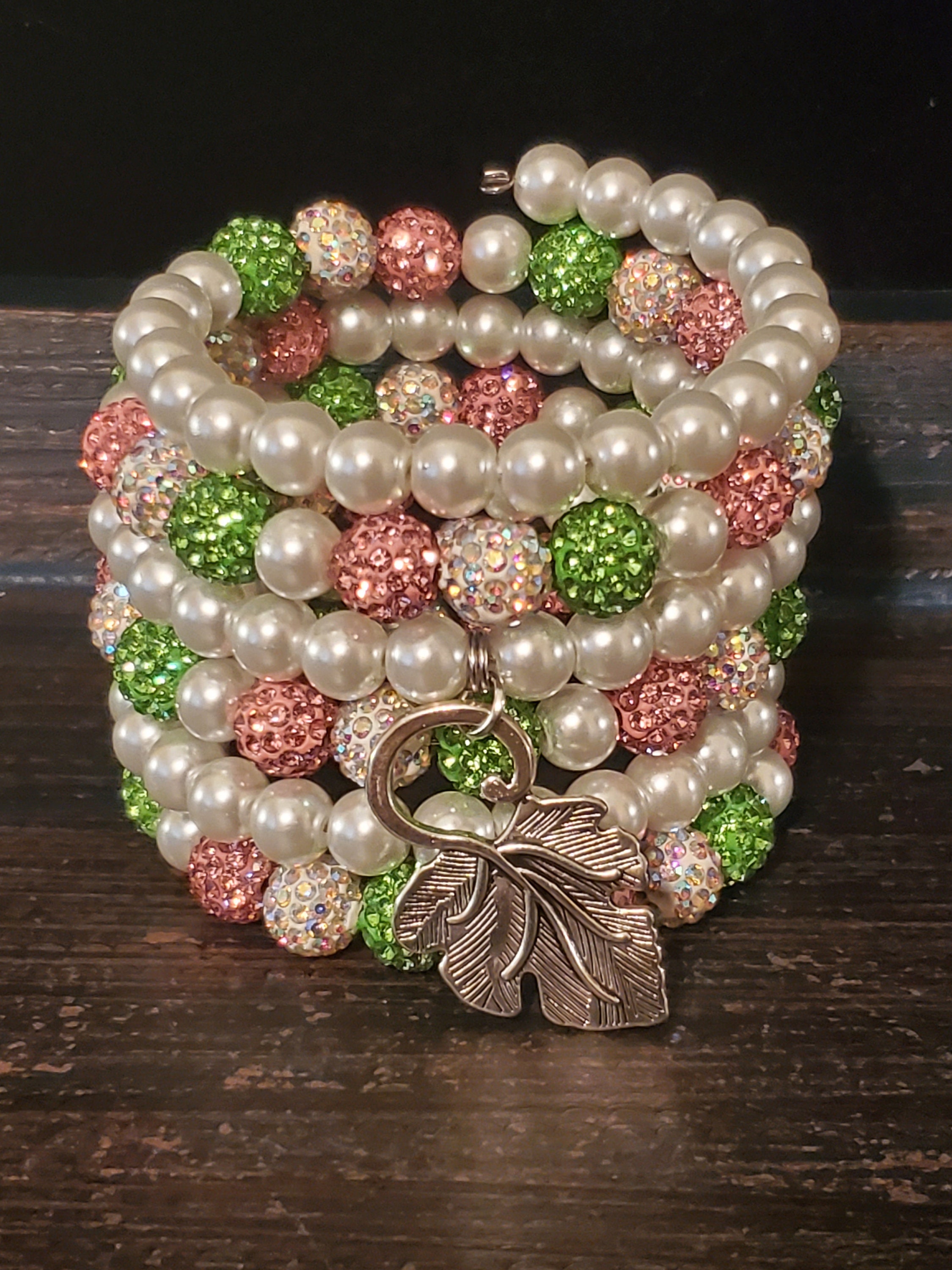 Pink and Green Pearl Bracelet Stack Pink and Green Pearl Wrap Etsy