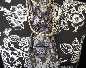 Simply Elegant Gray Floral Women's Necktie Necklace - Handcrafted Statement Jewelry - Brooch Necktie For Women