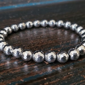 Men&#39;s Silver Hematite Bracelet, Beaded Bracelet for Men, 10mm Silver Hematite Bracelet For Men, Men Beaded Stretchy Bracelet