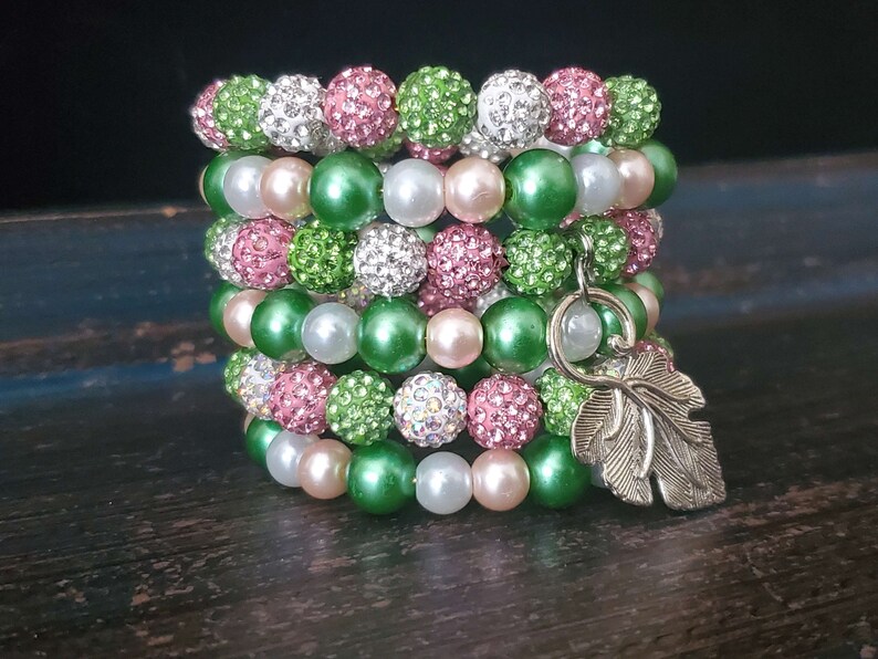 Pink and Green Bracelet Stack Pink and Green Pearl Wrap Etsy