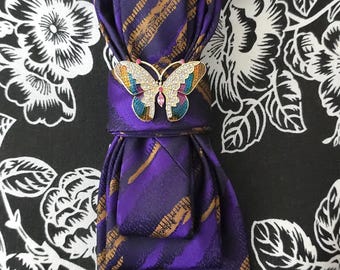 Elegant Purple Brooch-Embellished Necktie Scarf for Women Solid-Bright-Purple-Neck-Scarf.jpg main image 3