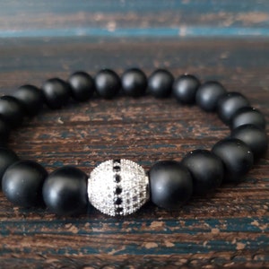 Black Onyx Gemstone Bracelet For Men, Luxury Men&#39;s Black Onyx Bracelet, Men Beaded Stretchy Bracelet