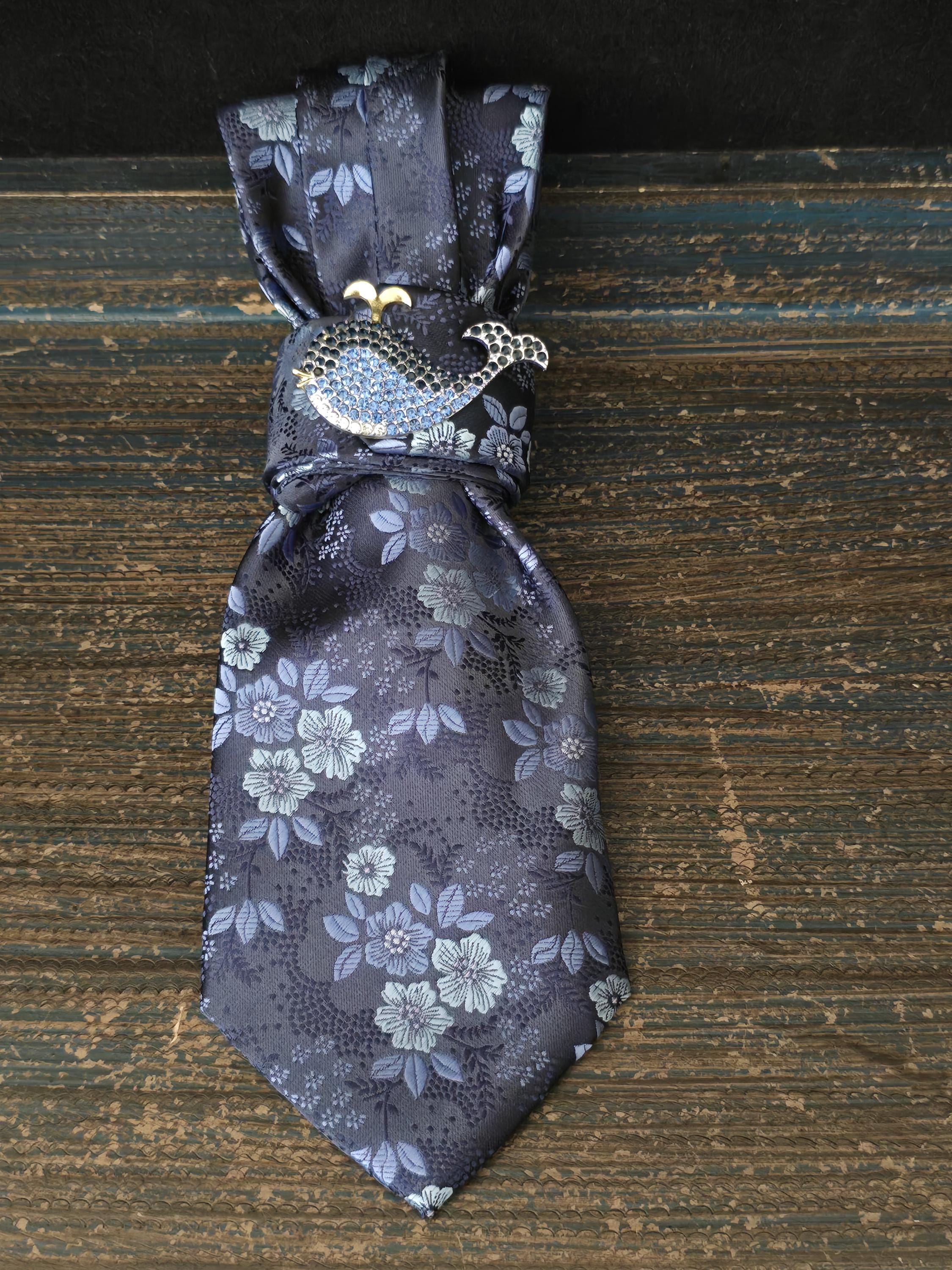 Elegant Royal Blue Satin Statement Brooch Tie Necklace Decorative Floral Accent. Simply Elegant Blue Women main image 2