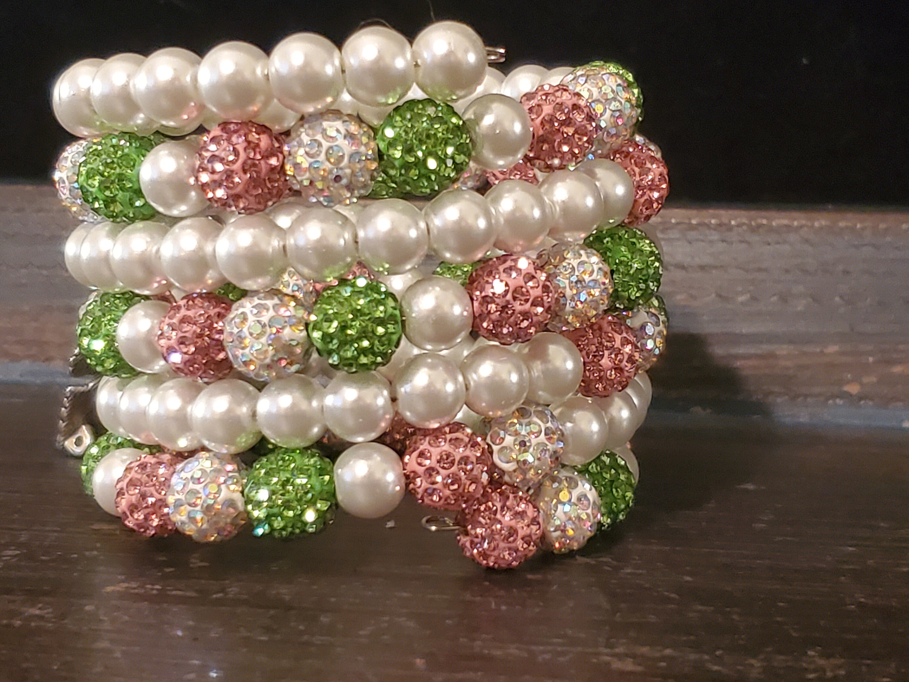 Pink and Green Pearl Bracelet Stack Pink and Green Pearl Wrap Etsy