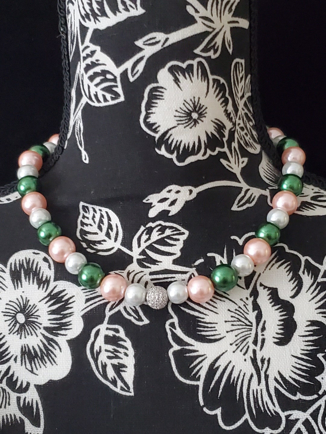 Simple Pearl Necklace, Pink and Green Pearl Necklace, Elegant Pink and