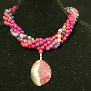 Multi-Strand Pendant Necklace, Multi Color Beaded Necklace, Twist Statement Necklace,  Chunky Pendant Necklace, Gemstone Pendant Necklace