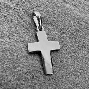 14k Solid White Gold Plain and Simple Dainty Christian Cross Charm Religious Pendant Necklace with High Polish