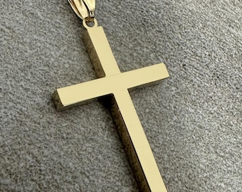 14k Yellow Gold Classic and Traditional Simple Religious Hollow Cross Pendant ( 38mm x 20mm ) 1.5 inch height with or without Rolo Necklace
