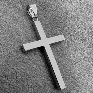 14k White Gold Classic and Traditional Simple Engraveable Religious Hollow Cross Pendant Necklace ( 38mm x 20mm )