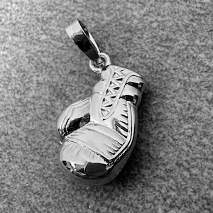 High Polish 14k White Gold 3D Boxing Glove Charm Sports Pendant with or without Rolo Cable Chain Necklace