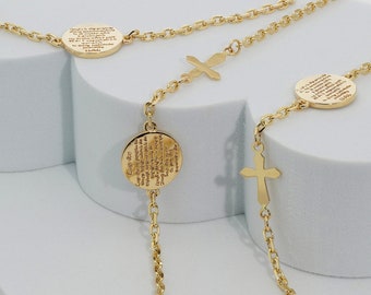 14k Gold Armenian Prayer Cross Bracelet Hayr Mer Bracelet Available in Yellow Gold or White Gold