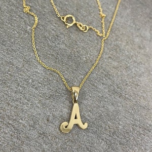 Solid 14k Yellow Gold Mini Script Initial Charm Cursive Letter Pendant Necklace