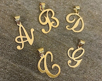 Dainty 14k Yellow Gold Initial Necklace, Cursive Letter Charm