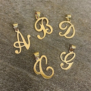 Dainty 14k Yellow Gold Initial Necklace, Cursive Letter Charm